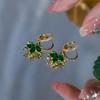 New Fashion Green Crystal Maple Leaf Drop Earrings for Women Korea Elegant Temperament Zircon Earrings Wedding Jewelry Party
