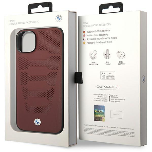 Etui do iPhone 14 BMW Leather Seats Pattern burgundowy