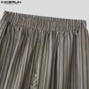 INCERUN Vintage Men Elastic Waist Striped Casual Loose Long Wide Legs Pants