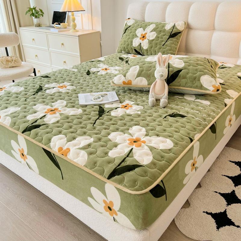 New Soybean Antibacterial Class a Milk Fiber Fitted Sheet Quilted Bedspread Non-Slip Household Dustproof Protective Cover Thickened Mattress