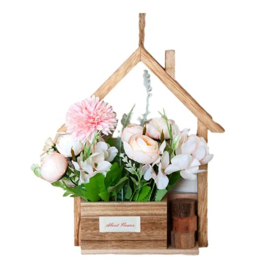 Деревянное настенное кашпо с искусственными цветами в горшках, искусственные цветы, домашний декор на стену, искусственный