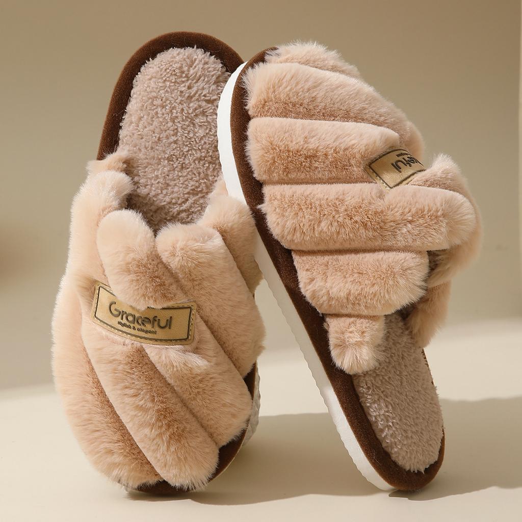 Fashion Couple Cotton Slippers Autumn Winter Indoor Non-slip Fashion Men Home Shoes Lightweight Comfort Soft-sole Warm Women Plush Shoes