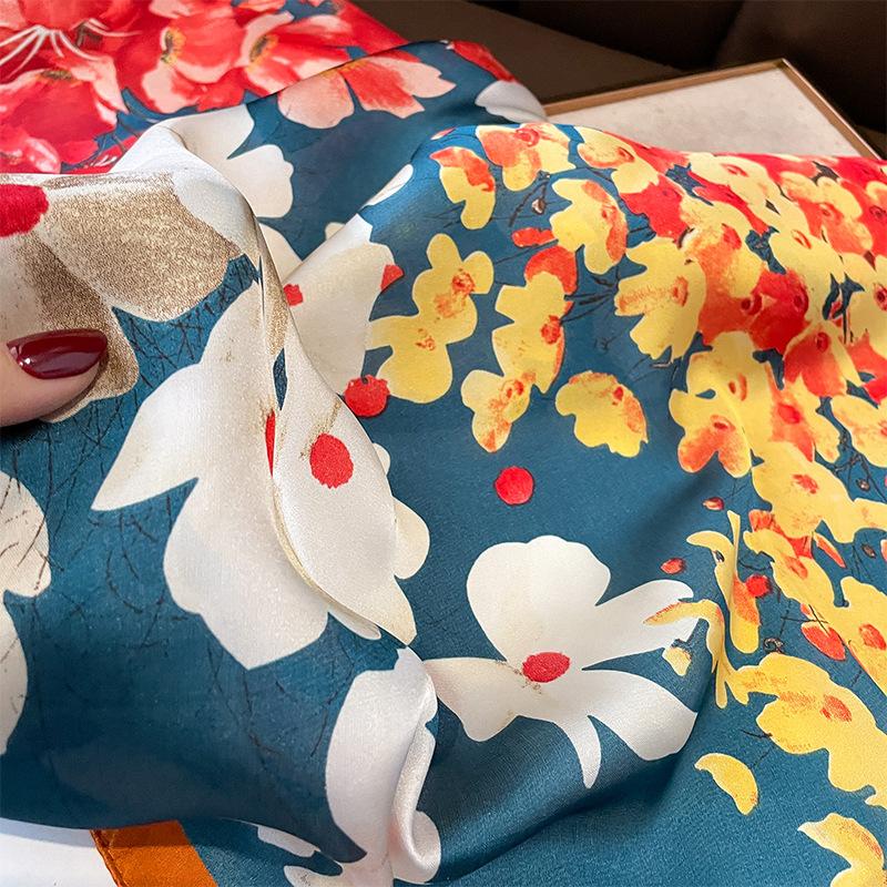 70x70 см шелковый шарф квадратный для женщин модный цветочный принт шаль накидка весна лето шейный платок повязка для волос женские зимние шарфы