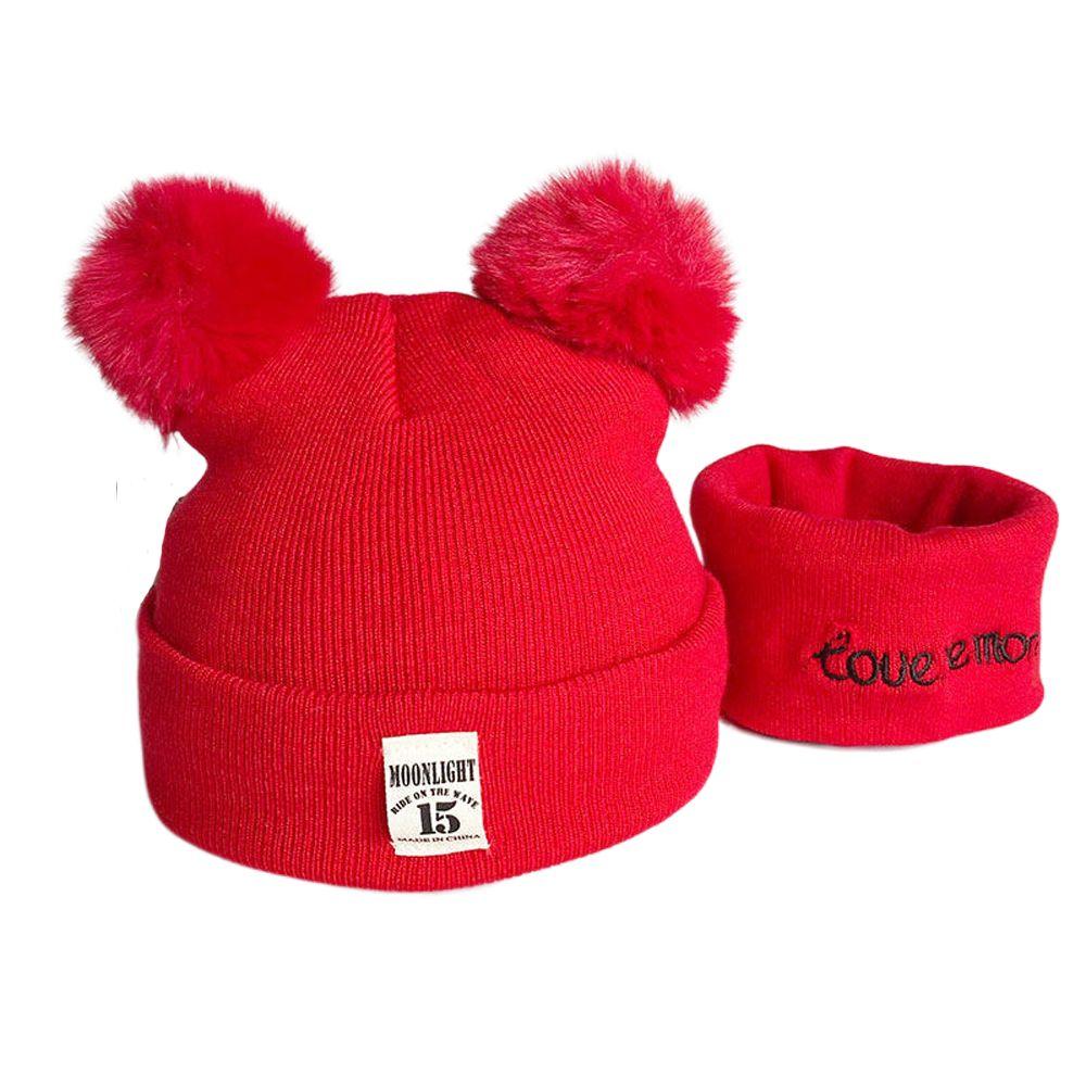 Wool Plush Ears Toddler Cap Infant Knitted Hat Winter Hats Scarf Set Lovely Beanie Hat Boy Girl Cap