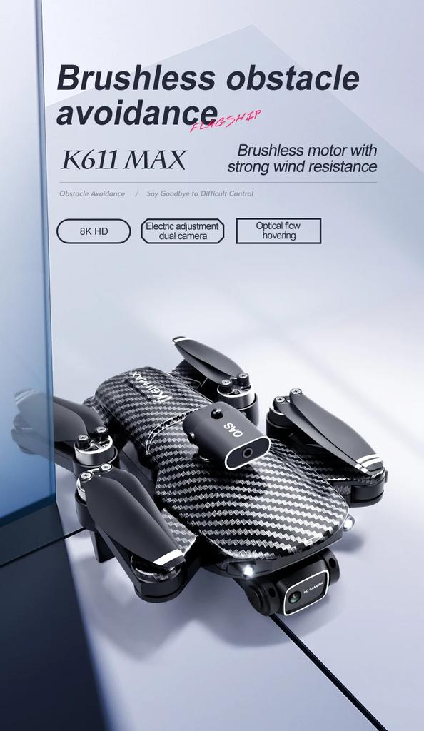 K611 MAX Drone Profissional Brushless Obstacle Avoidance 8K Двойная камера Оптическое позиционирование потока Складной летательный аппарат FPV 2024 Дрон