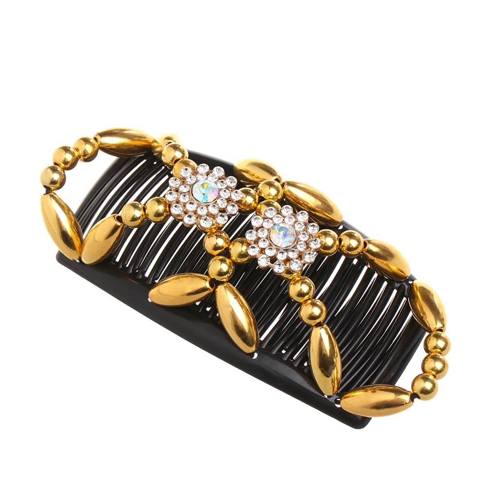 Handmade Flower Crystal Bun Maker Elastic Hairpin Beaded Hair Clip Double Comb Magic Hair Comb