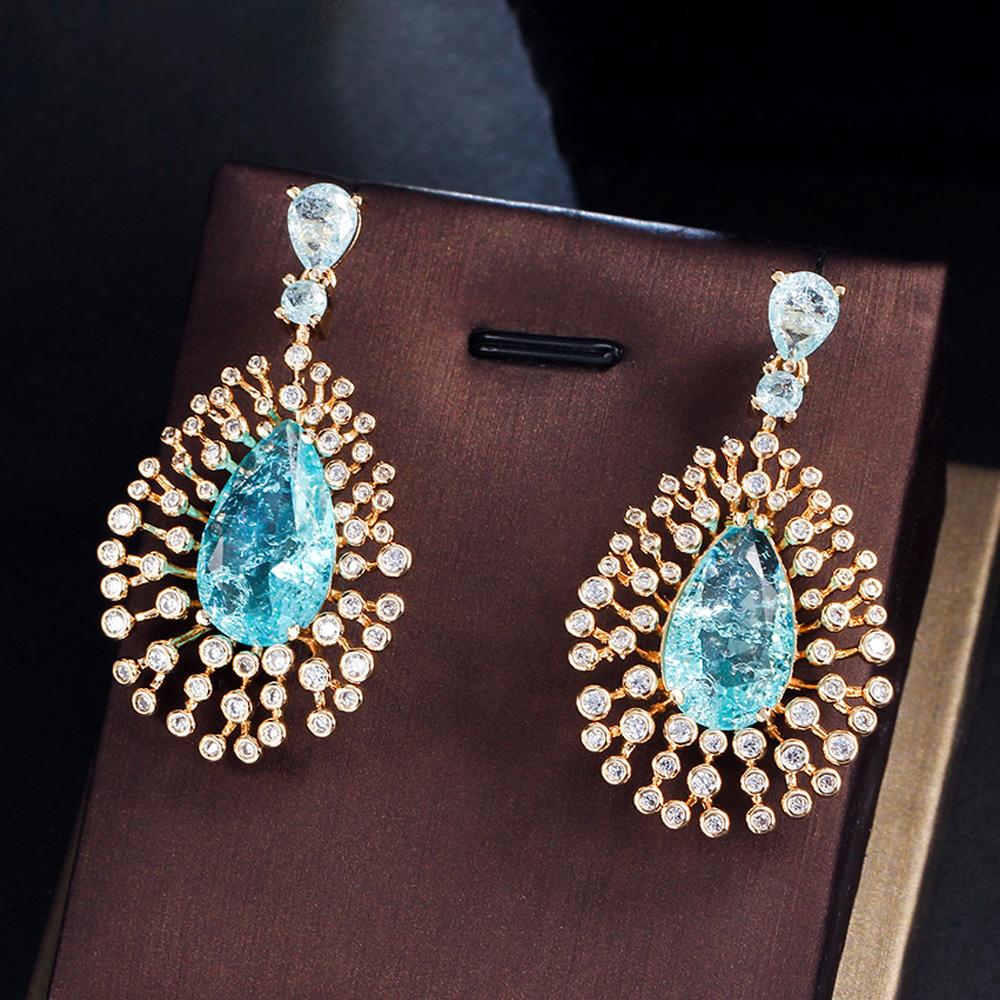 Высококачественные ювелирные изделия для ужина CMM, светло-зеленые золотые серьги AAA + циркон, большие серьги-капли