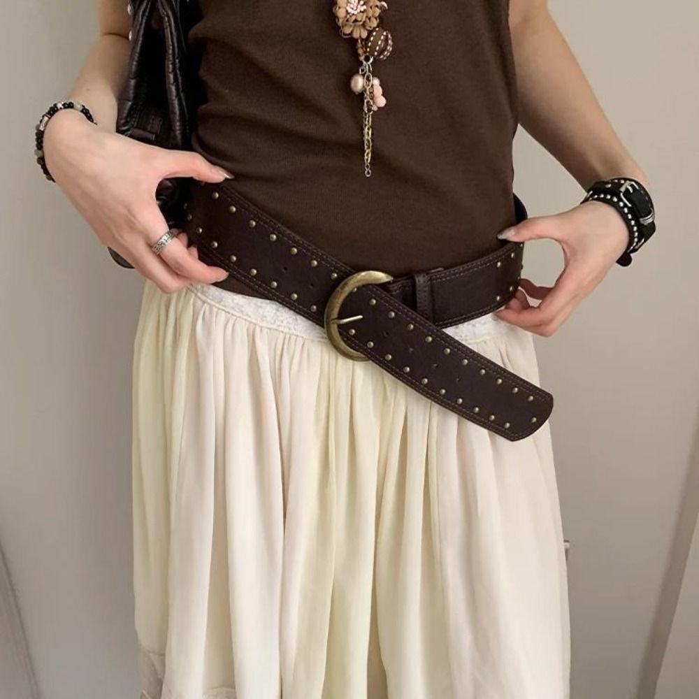 Gothic Leather Waist Belt Y2k Dress Jeans Belt American Women's Rivet Belt  Spicy Girls