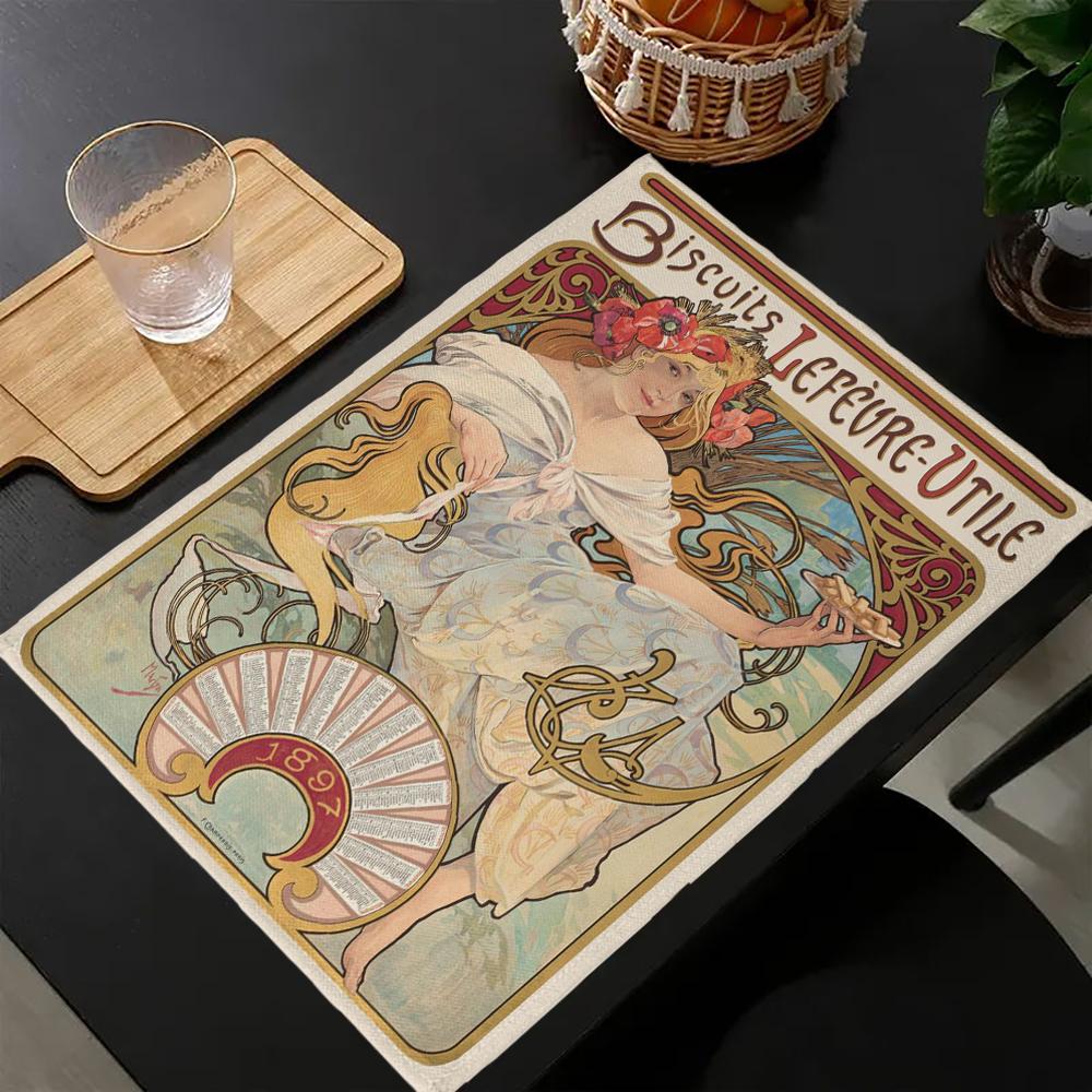 Alphonse Mucha Table Mat Kitchen Decoration Placemat Table For Wedding Dining Accessories Table Mat