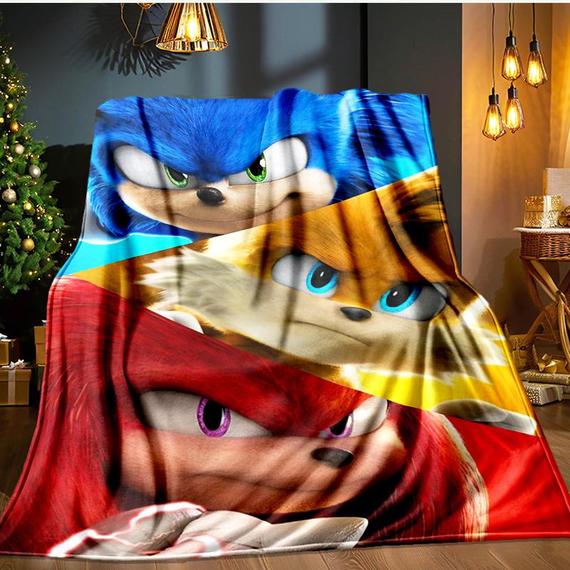 Blue Hedgehog In Action Blanket Flannel Throw for Sofa, Indoor, Camping, Living Room, Office, Chair, And Bed Soft Birthday Gift