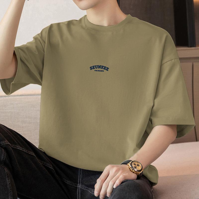 Мужская летняя футболка из тяжелого чистого хлопка с круглым вырезом, 260 г, с коротким рукавом, свободного кроя