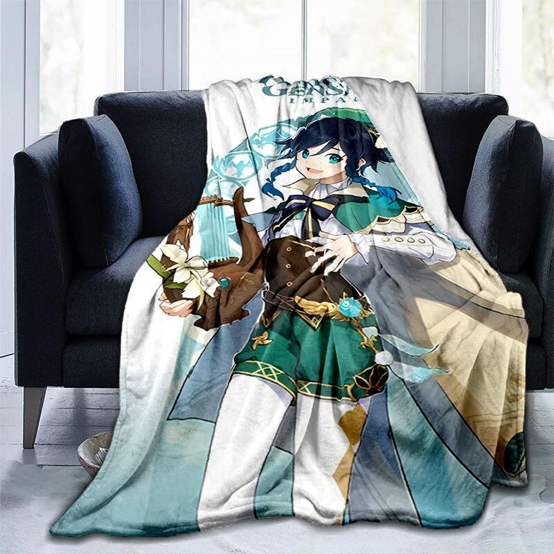 Мультяшное одеяло с принтом Genshin, фланелевое теплое мягкое плюшевое одеяло для дивана-кровати, милое плюшевое одеяло в стиле аниме