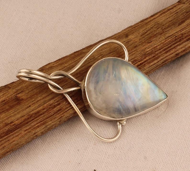 Подвеска Рейки из радужного лунного камня, твердые украшения из стерлингового серебра 925 пробы, дизайнерский кулон, подарок для мамы, украшения ручной работы