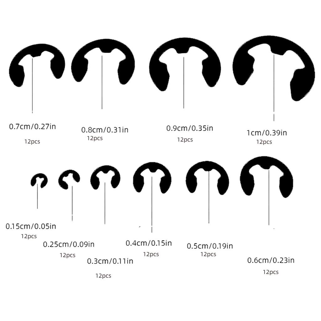 120 шт. Набор стопорных колец из черной нержавеющей стали, набор стопорных колец E-Clip, шайб для крепления вала M1.5-M10