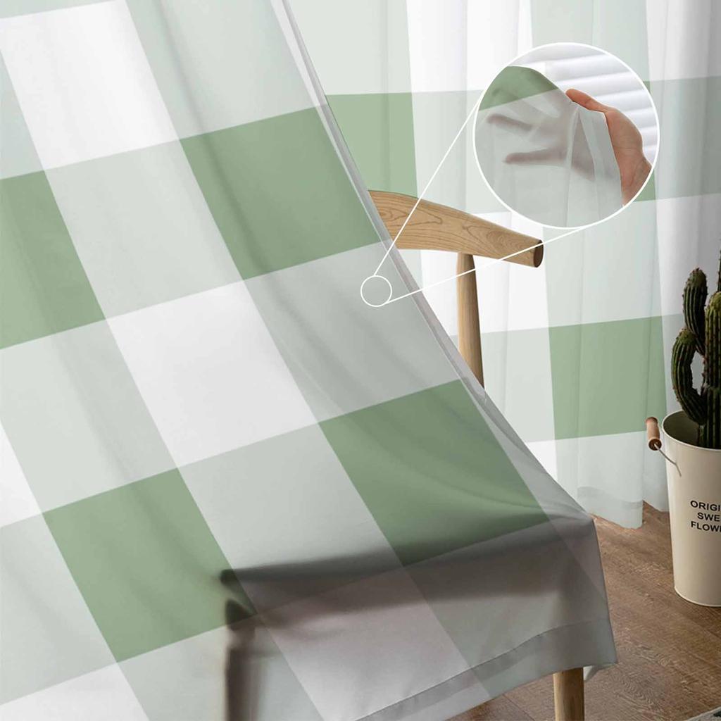 Sage Green Plaid Sheer Curtains for Living Room Decoration Window Curtains for Kitchen Tulle Voile Organza Curtains