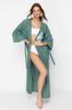 Women's Fashion New Kimono&Kaftan Khaki Belted Maxi Woven Embroidered KimonoKaftan