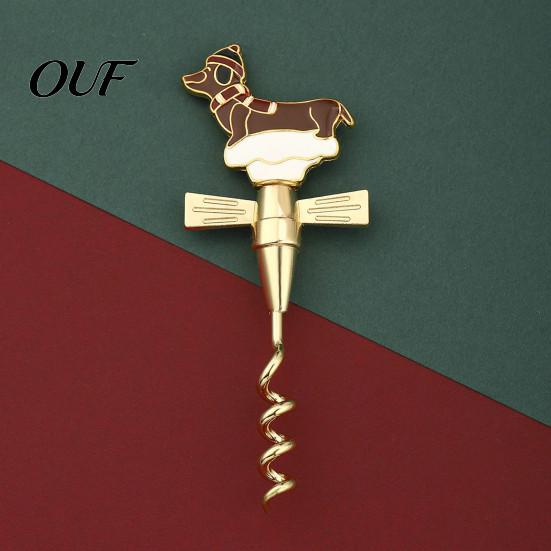 Wine Opener for Family Dinner Zinc Alloy Christmas Bottle Opener, Enamel Hat/Gift/Bear/Dachshund Design, Ergonomic Gift Lovers Double Wing Handle