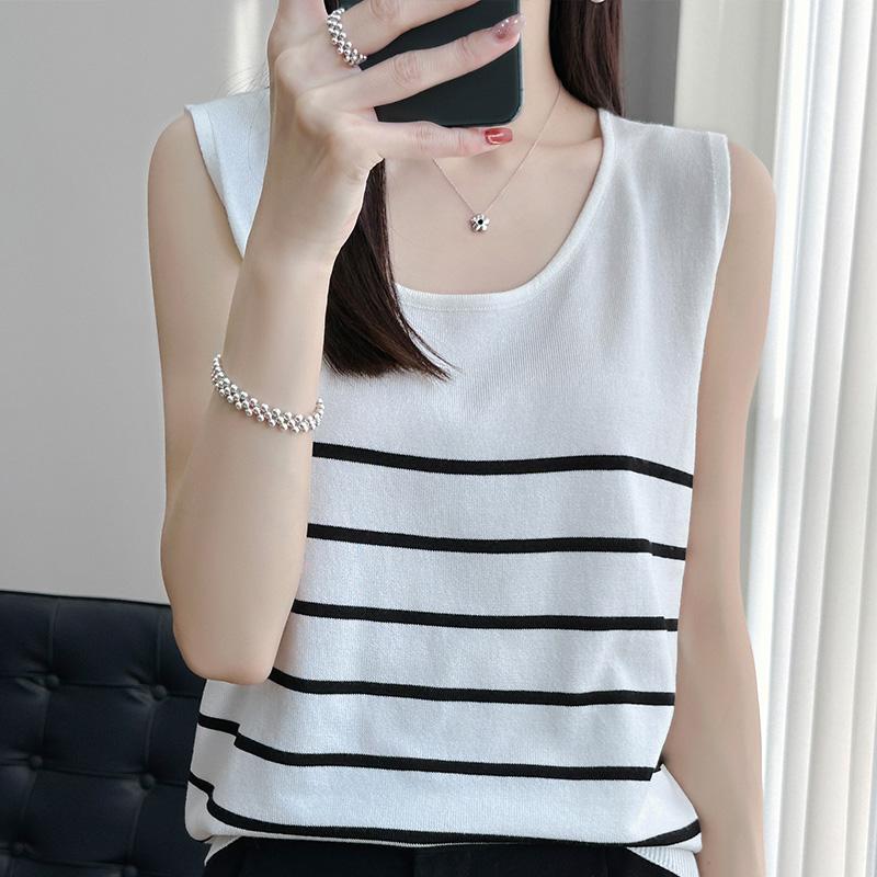 Женская майка в полоску MODERN NEW SAGA летняя футболка без рукавов вязаный топ повседневный жилет женский с круглым вырезом