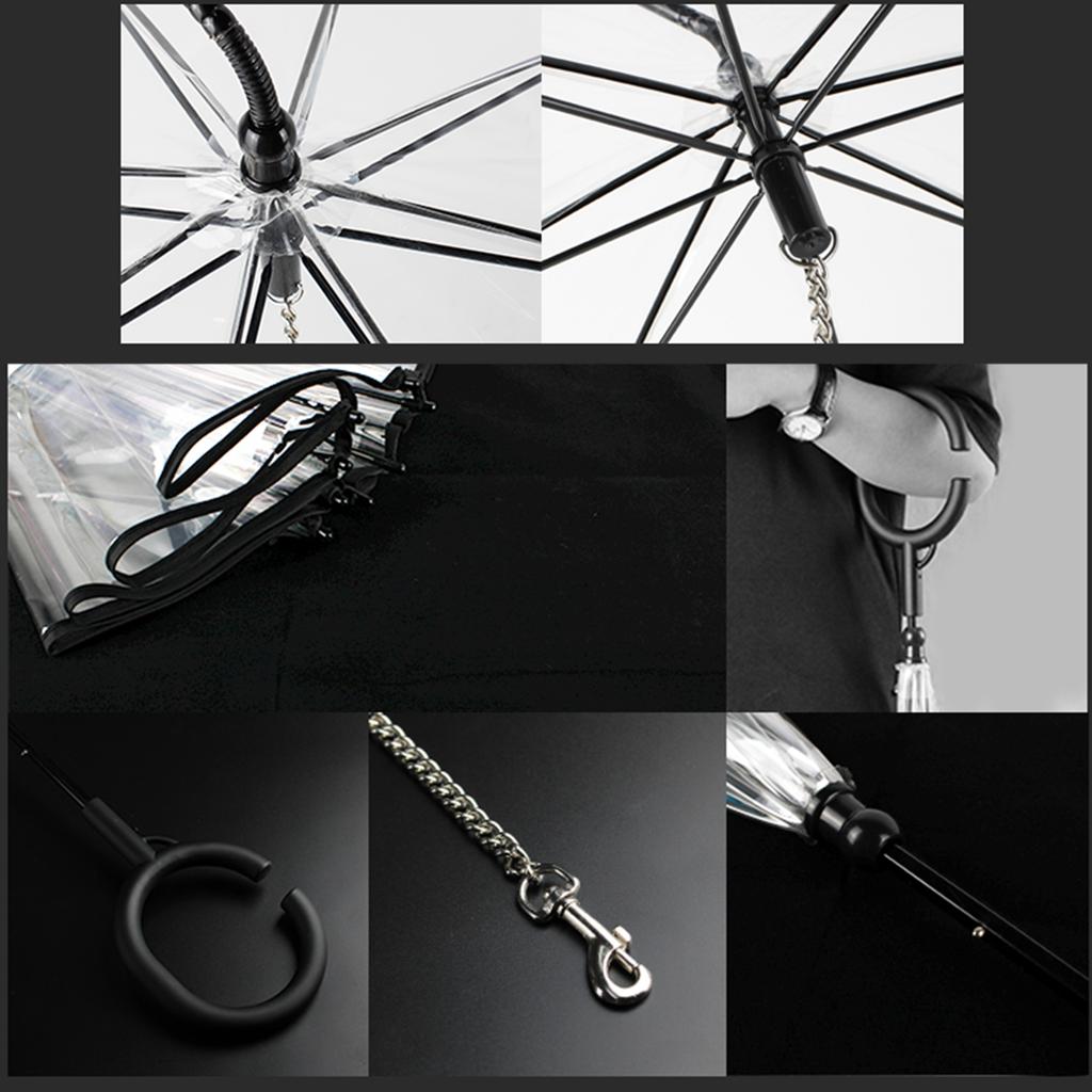 Dog Umbrella with Leash Chain Transparent Cover for Small Medium Dogs In Rain Snowy Weather