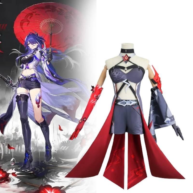 Яркий желто-красный костюм для косплея для игровых энтузиастов с париком