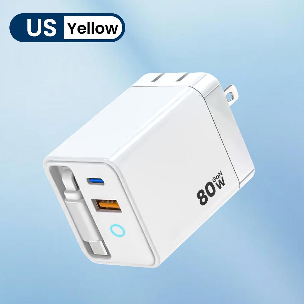 80W Super Fast Charge Type C USB Phone Charger With Telescopic USB C Cable For 16 15 Samsung Laptop With Light