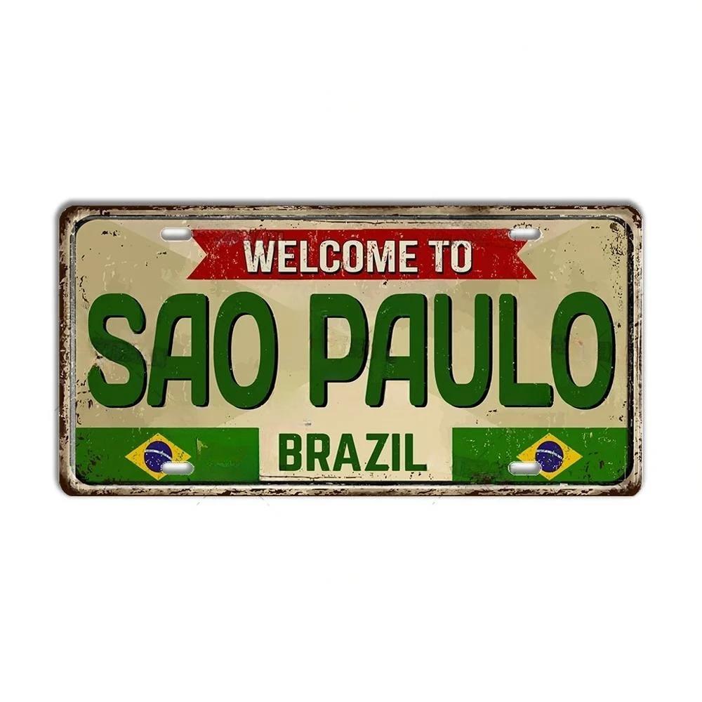 HD Metal Tin Sign Vintage Brazil Cities License Plate Style Retro Wall Art Decor for Home Bar Garage
