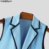 INCERUN Men Lapel Sleeveless Stitching Slim Waist Buttons Up Rib Vest Waistcoat