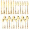 24Pcs Royal Gold Cutlery Set Knife Dessert Fork Coffee Spoon Dinnerware Flatware Stainless Steel Silverware Home Kitchen Tableware Set