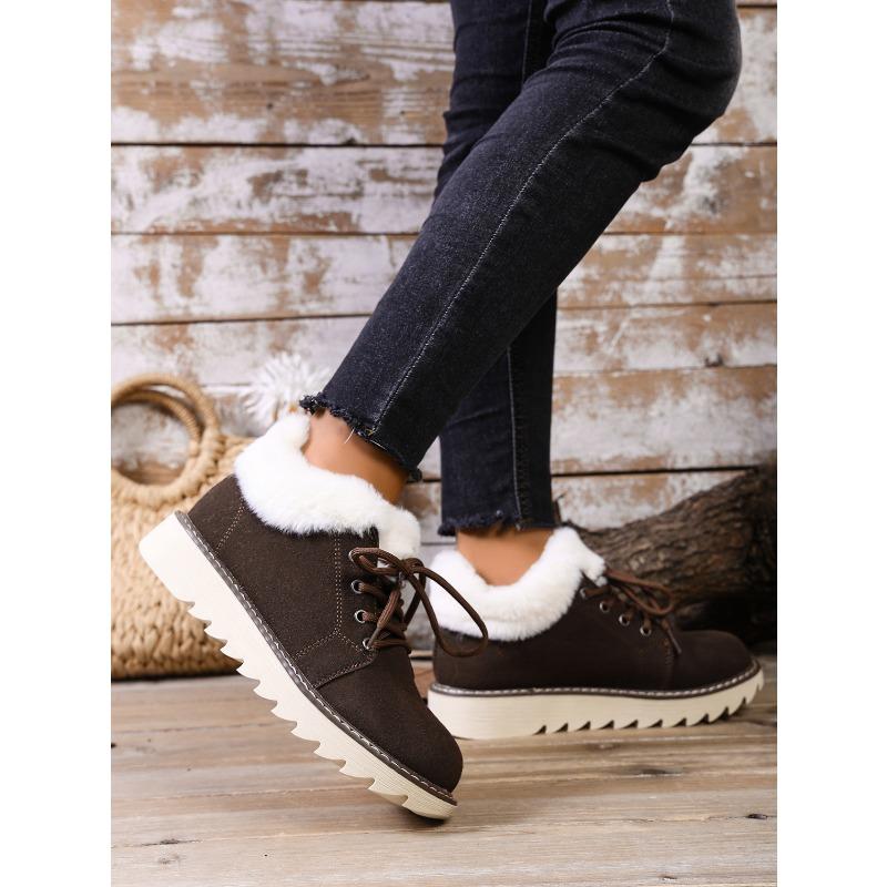 2025 New Lace-up Plush Plush Cotton Shoes Large Size Round Toe Platform Sole Warm Snow Boots for Women