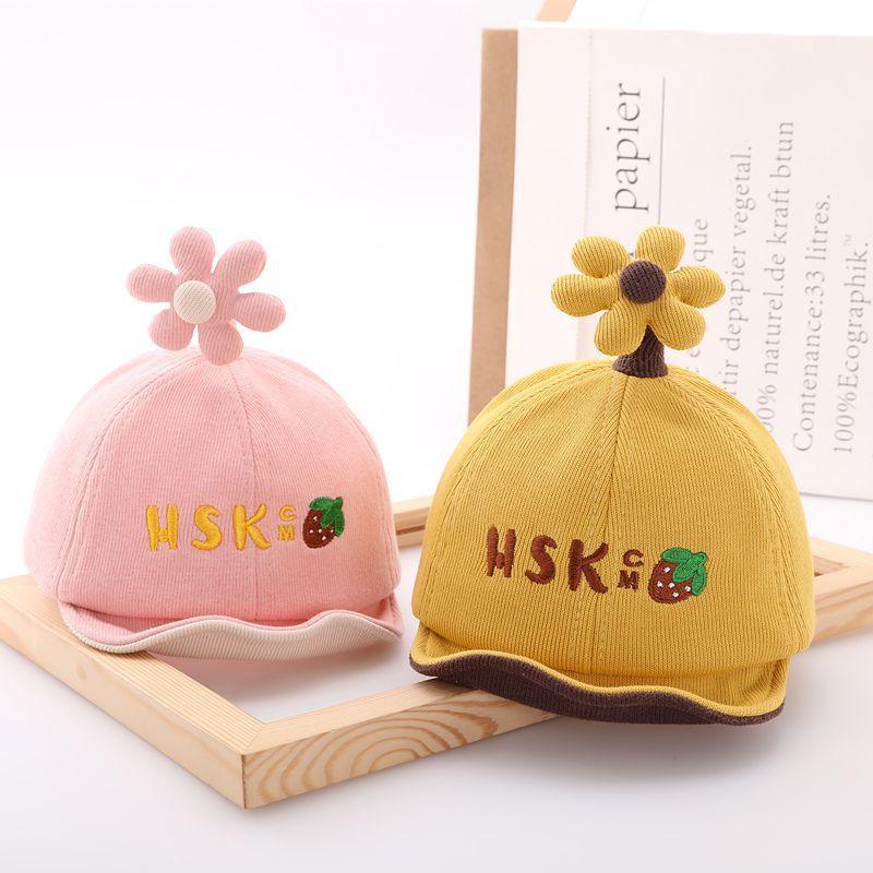 Cute Cotton Baby Baseball Cap Soft Brim Flower Design Spring Autumn Unisex Infant Toddler Sun Hat For Boys And Girls