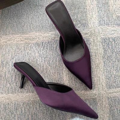 2025 Весна Женские мюли-тапочки с острым носком Модные конфетных цветов Элегантные женские босоножки для платья Квадратный низкий каблук Слипоны Шлепанцы