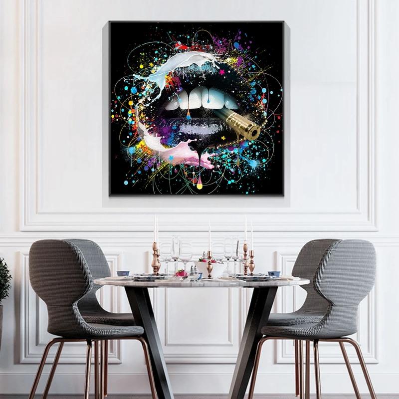 Картина на холсте Граффити Искусство Кусающий Рот Пуля Абстрактные Креативные Постеры и Принты Настенная Картина для Гостиной Домашний Декор