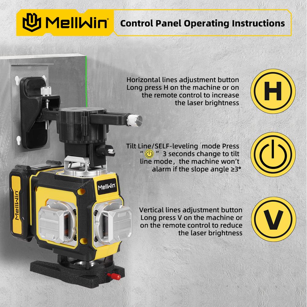 MELLWIN Профессиональный 16-линейный 4D лазерный уровень с пультом дистанционного управления через приложение – 360° горизонтальный и вертикальный самовыравнивающийся лазерный инструмент с зеленым лучом