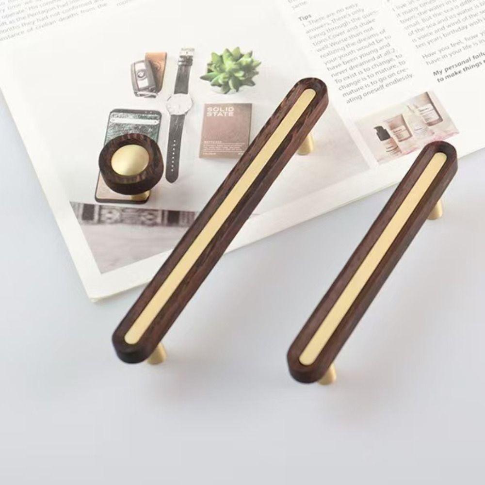 Durable Cabinet Pulls Brass Walnut Wood Knobs Drawers Handles for Cupboard Wardrobe Drawer Door