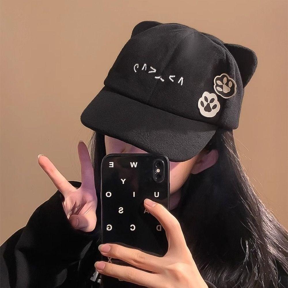 Anime Cat Ears Baseball Cap Y2k Embroidery Baseball Hat Casual Octagonal Hat Outdoor