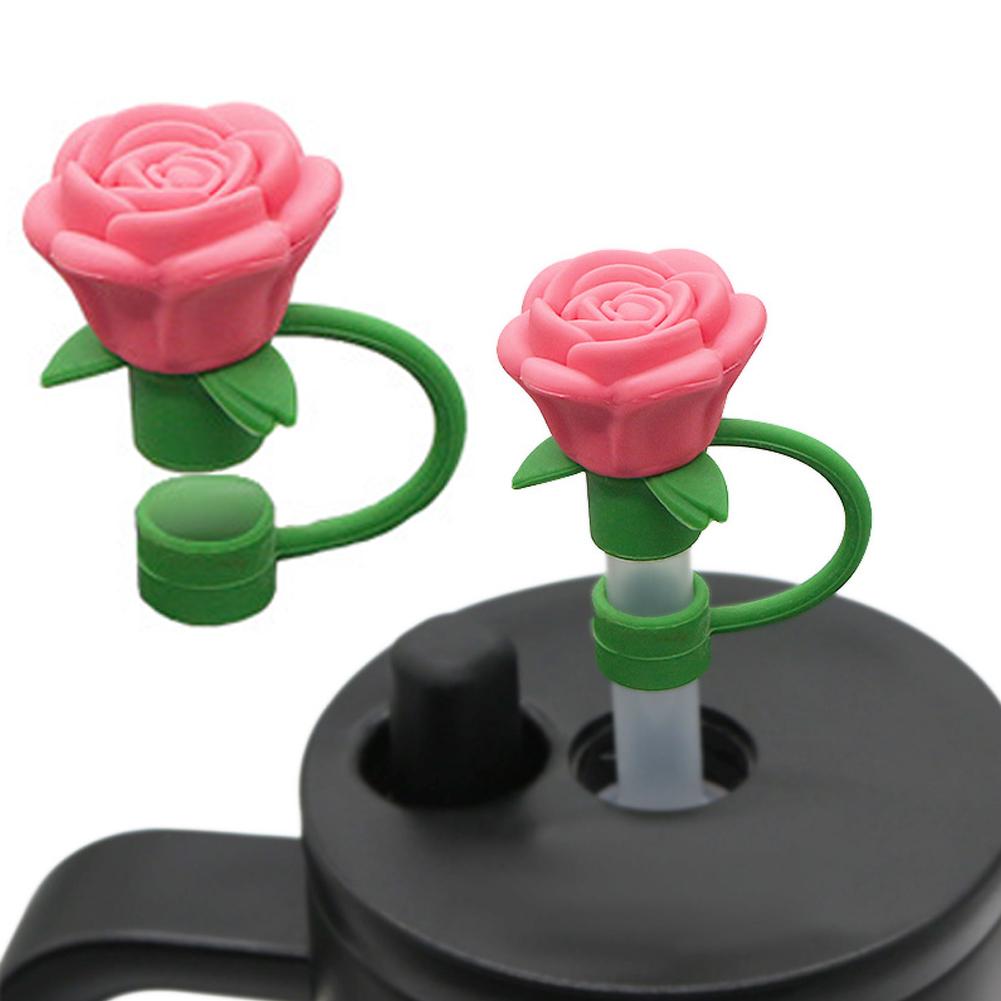 Flower Rose Straw Cover Caps Silicone Straw Tips Lid Dust-Proof Decor For Stanleys Topper 10mm K1B5