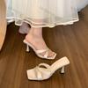 Женские летние сандалии-шлепанцы с открытым носком 2025 Лето Новые босоножки на высоком каблуке Винтажные шпильки Заостренный носок Босоножки на высоком каблуке