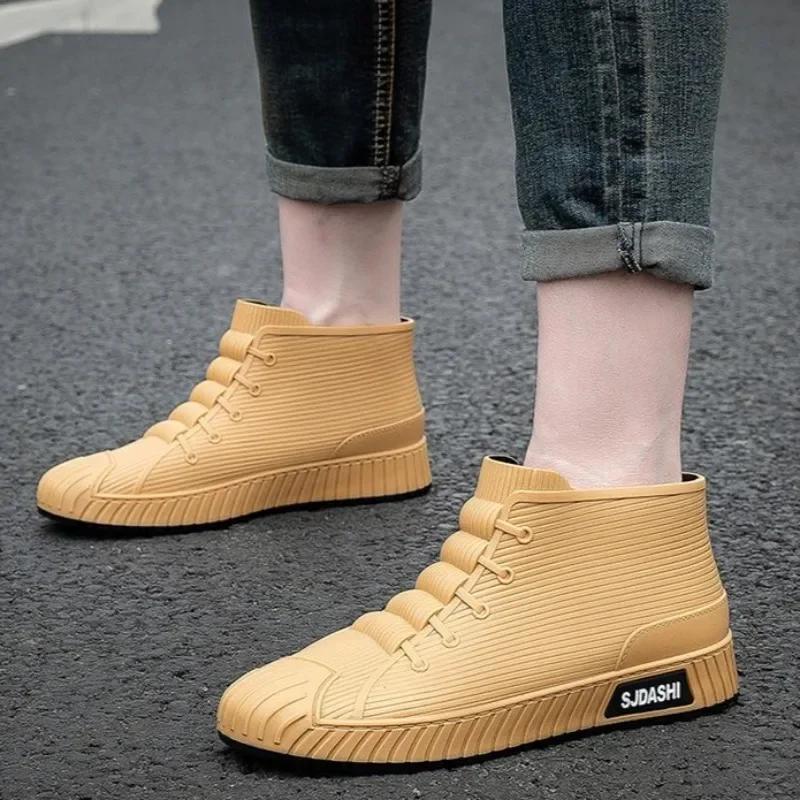 Мужская обувь из ПВХ, износостойкая, водонепроницаемая и нескользящая, мужские резиновые сапоги, дождливый день, без шнуровки, галоши для города, широкие носки, новые