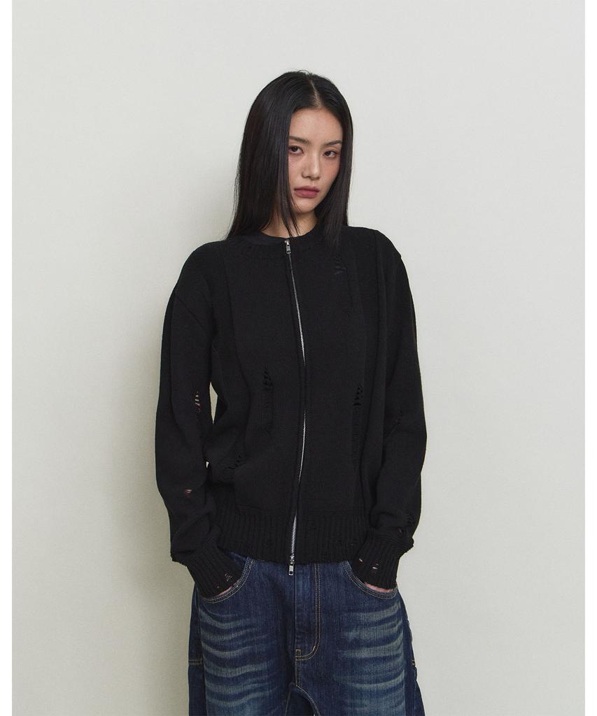 PARADIGMFILM [Ep.01] Damaged Japan Round Knit Zip-Up (Black)