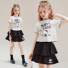 Летний костюм Hello Kitty для девочек 2025 Новый Милый и Прохладный Корейский Стиль Мультяшный Детский Короткий Рукав Юбка Двухсекционный Комплект