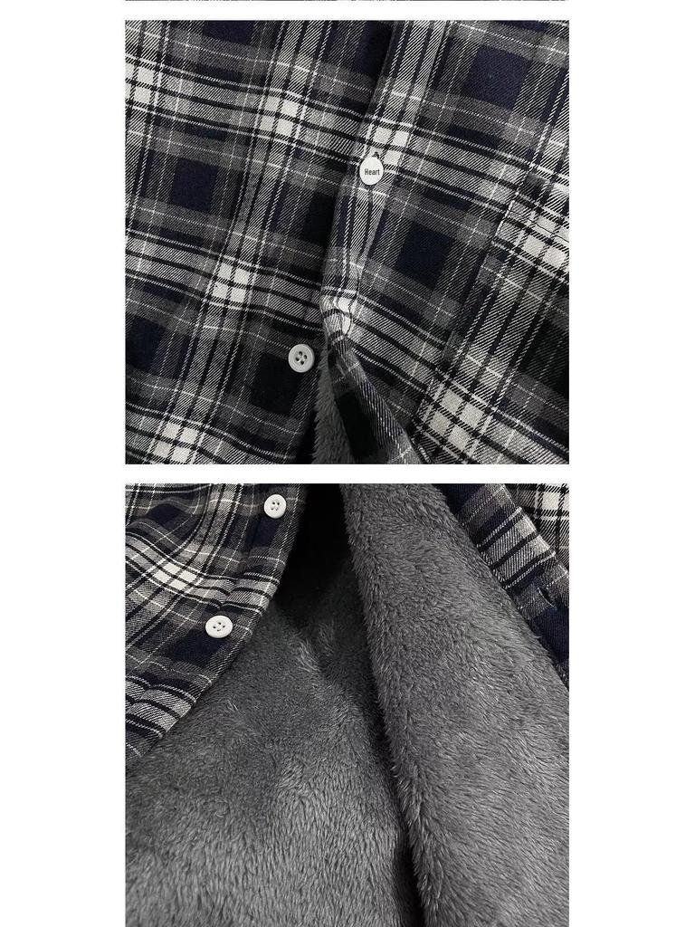 Мужская фланелевая рубашка на флисовой подкладке в клетку - Повседневная куртка в стиле ретро с длинным рукавом для осени/зимы