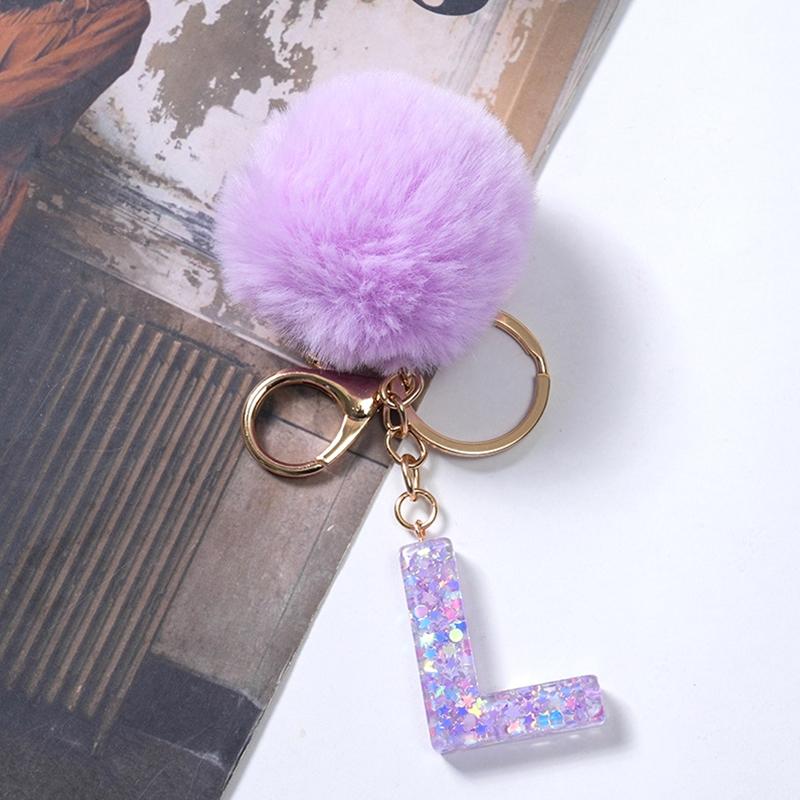 Милый фиолетовый шарик для волос 26 букв от A до Z брелок из смолы 26 инициалов кошелек подвеска брелок рюкзак подвески сумка Декор аксессуары