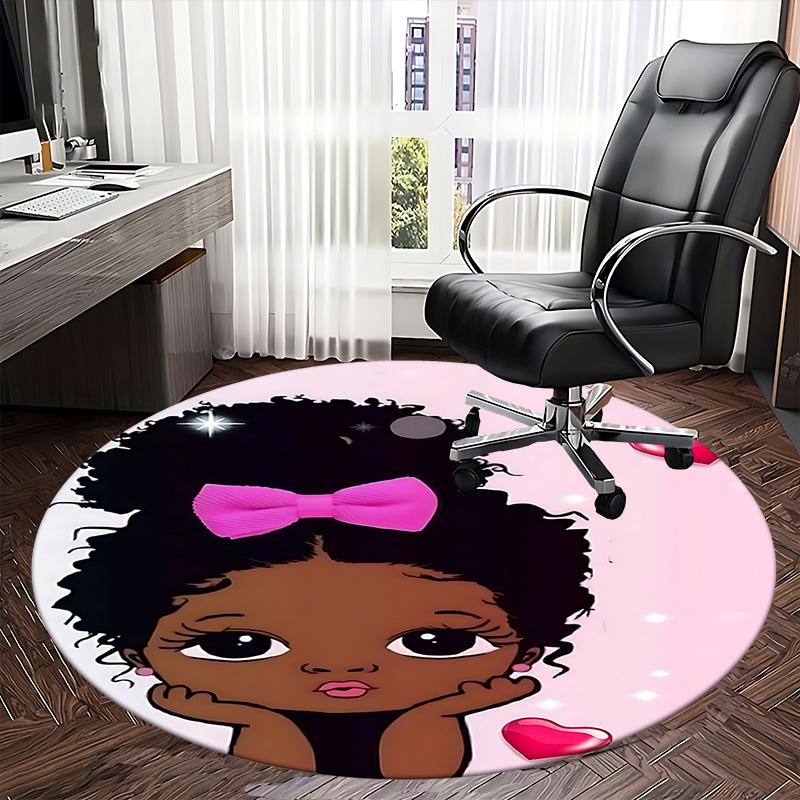 Pink Afro Girl Chair Mat - Round Carpet for Home Decor, Office, Living Room, Bedroom Gift - Suitable for Various Rooms0511b