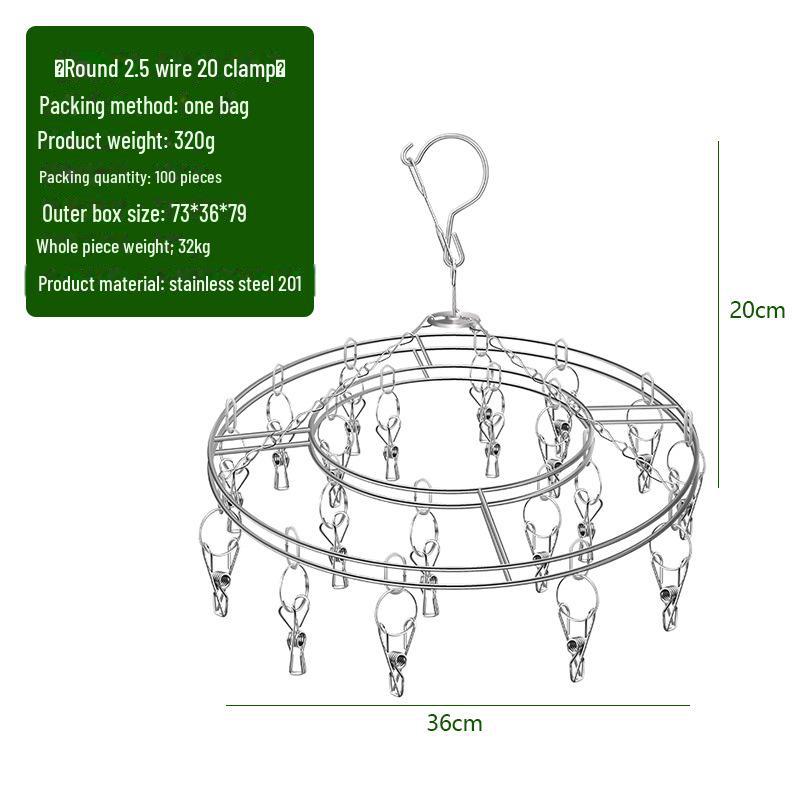 Сушильная стойка для носков Kaiwang из нержавеющей стали с несколькими зажимами и 20 колышками