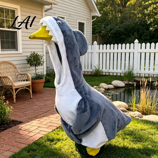 Decorative Porch Goose Accessories Shark Outfit Cute Gray Costume with 3D Fin Durable Statue Suit Design for 23" Gooses Decoration Patio Yard Garden