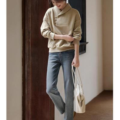 Свитшот с лацканами для женщин Зимой Популярная в этом году текстура Повседневный топ