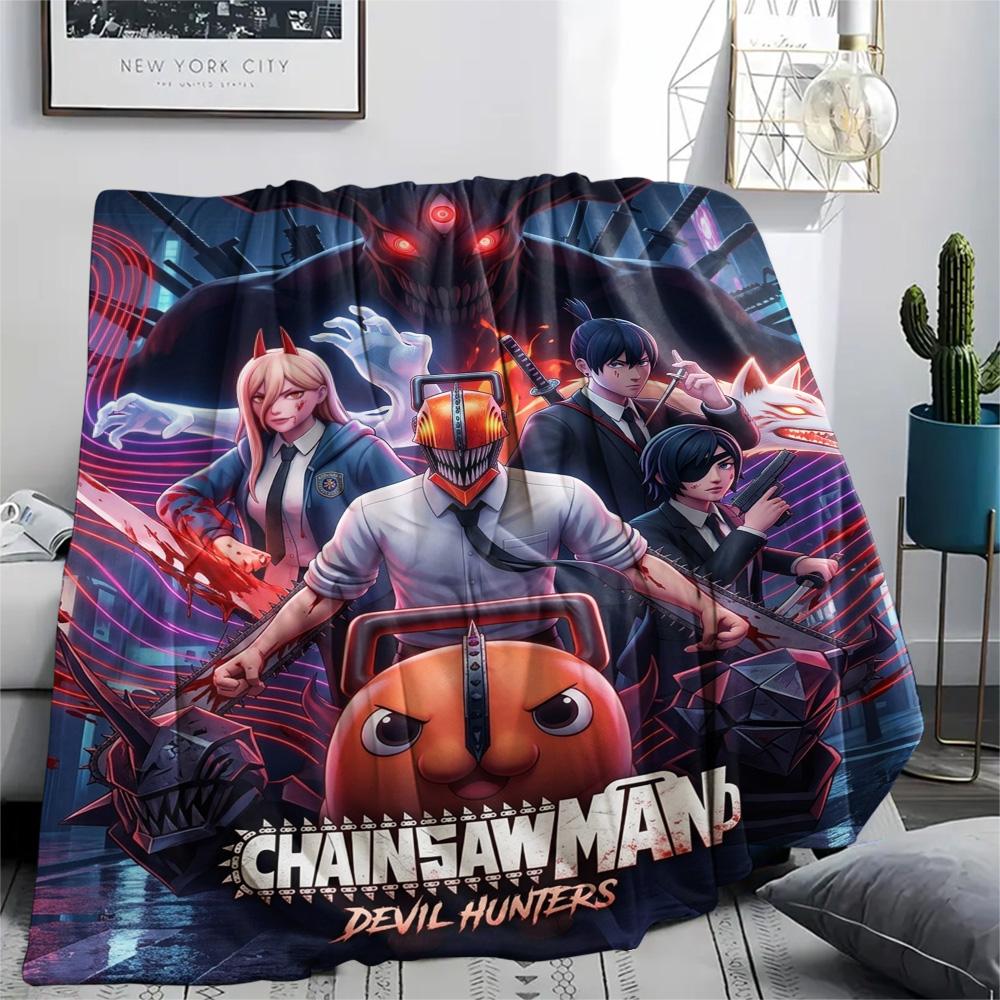 1PC Chainsaw Man Patterned Flannel Blanket Suitable For All Seasons For Home Decor Warmth And Comfort Gifts Holiday Present