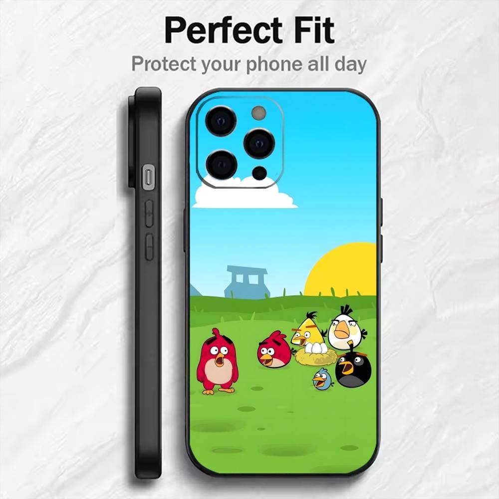 Классическая игра A-Angry B-Bird Чехол для телефона для iPhone17,16,15,14,13,12 Plus,Max Мягкий силиконовый Черный чехол