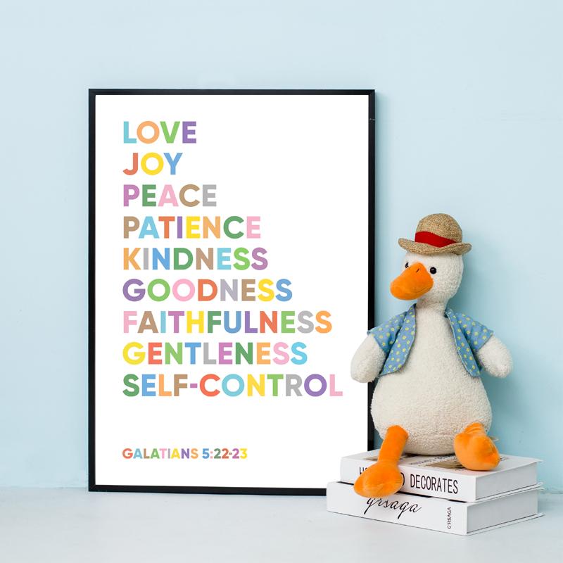 Плод Духа Вдохновляющая Цитата Печать Детская Библия Стих Плакат Христианское Писание Холст Настенное Искусство Детская Комната Домашний Декор
