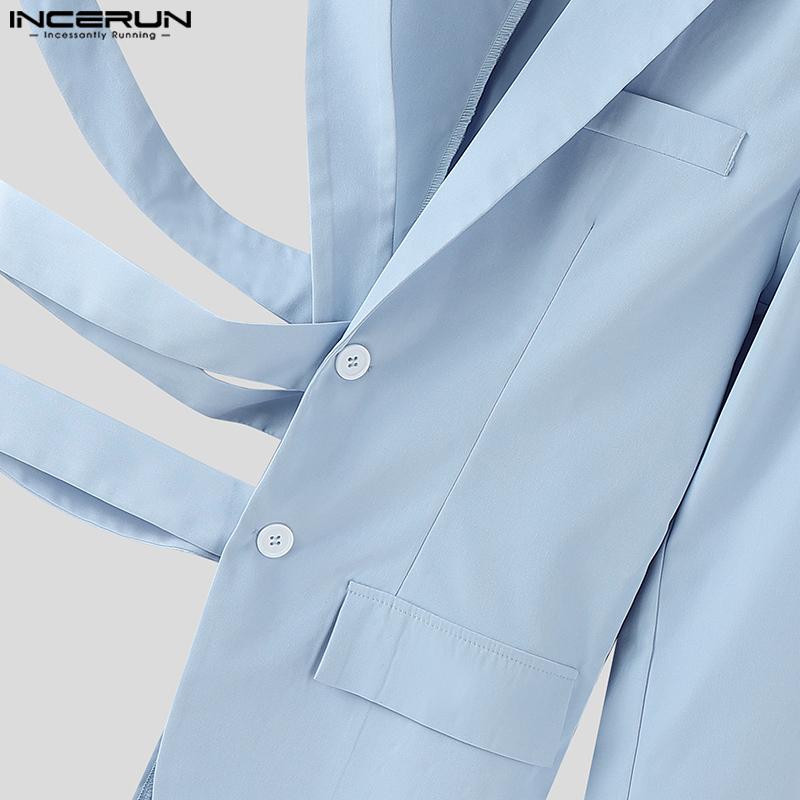 INCERUN Мужской блейзер на одно плечо с длинным рукавом, на пуговицах, с вырезами, на бандажной завязке, с неровным подолом